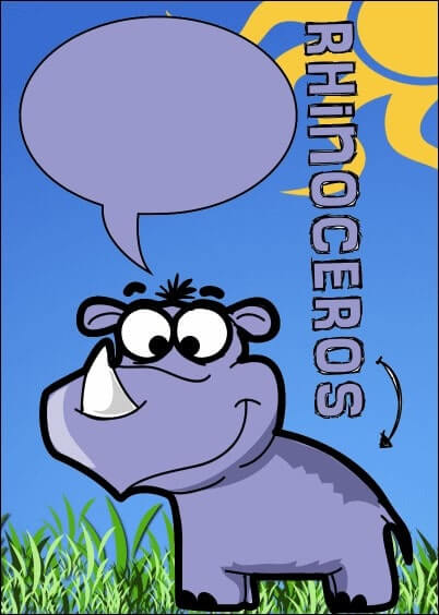 Cartes postales personnalisables Animaux à bulles : Animaux'bulles - Rhinocéros qui parle