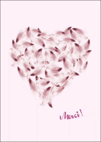 Cartes postales Remerciements de mariage : Coeur en plumes